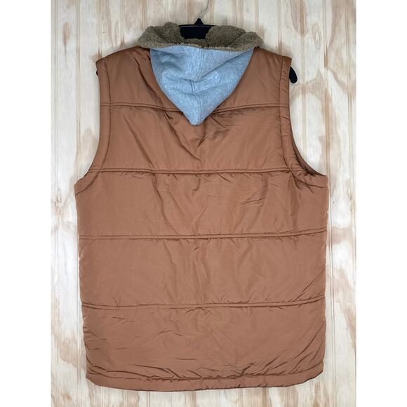 Original Weatherproof Vintage faux fur lined gray hooded brown vest size large - Picture 2 of 11